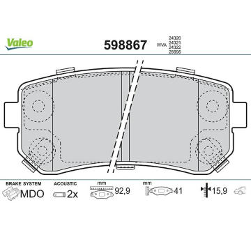 Sada brzdových destiček, kotoučová brzda VALEO 598867