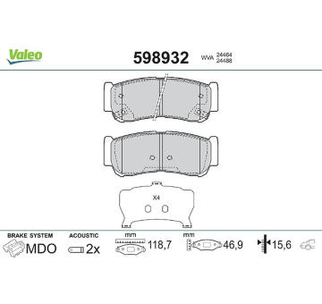 Sada brzdových destiček, kotoučová brzda VALEO 598932