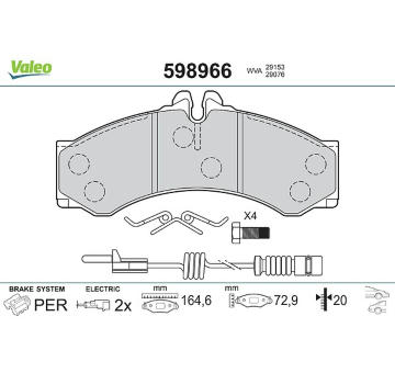 Sada brzdových destiček, kotoučová brzda VALEO 598966