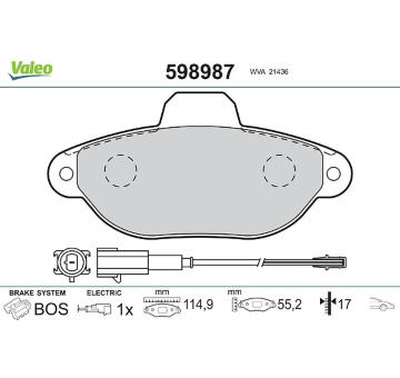 Sada brzdových destiček, kotoučová brzda VALEO 598987
