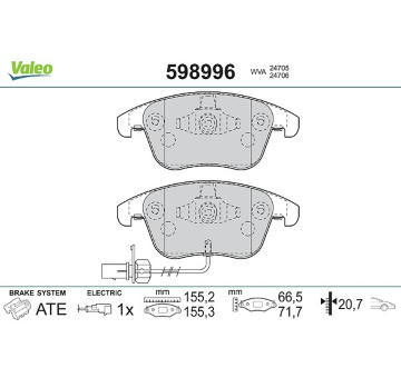 Sada brzdových destiček, kotoučová brzda VALEO 598996