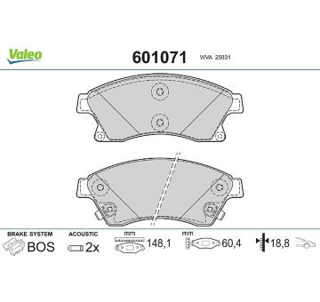 Sada brzdových platničiek kotúčovej brzdy VALEO 601071