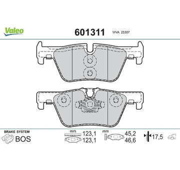 Sada brzdových destiček, kotoučová brzda VALEO 601311