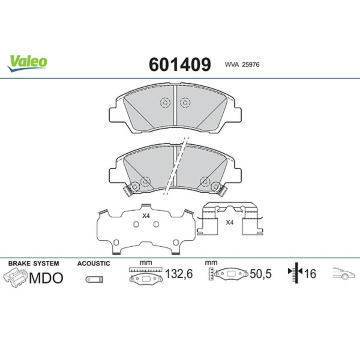 Sada brzdových platničiek kotúčovej brzdy VALEO 601409