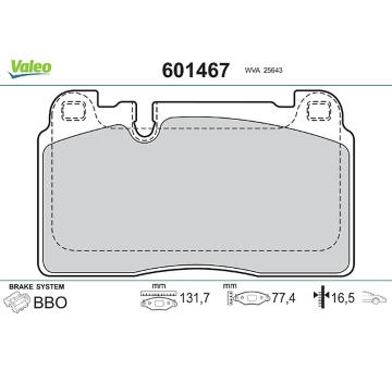 Sada brzdových destiček, kotoučová brzda VALEO 601467