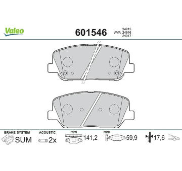 Sada brzdových destiček, kotoučová brzda VALEO 601546