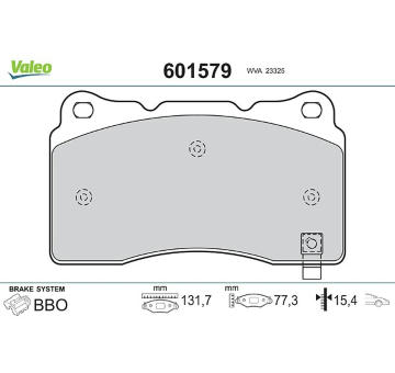 Sada brzdových destiček, kotoučová brzda VALEO 601579