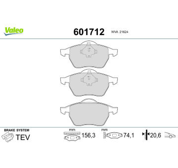 Sada brzdových destiček, kotoučová brzda VALEO 601712