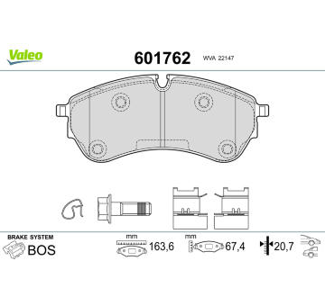 Sada brzdových destiček, kotoučová brzda VALEO 601762