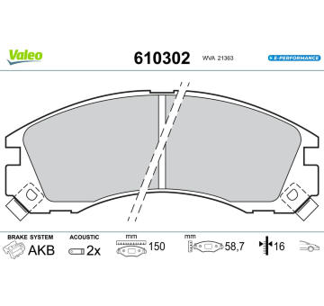 Sada brzdových destiček, kotoučová brzda VALEO 610302