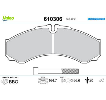 Sada brzdových destiček, kotoučová brzda VALEO 610306