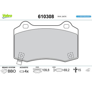 Sada brzdových destiček, kotoučová brzda VALEO 610308