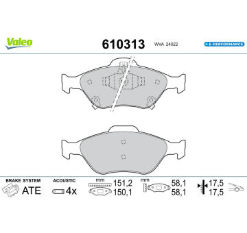 Sada brzdových destiček, kotoučová brzda VALEO 610313