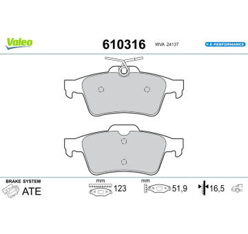 Sada brzdových destiček, kotoučová brzda VALEO 610316