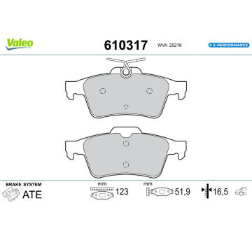 Sada brzdových destiček, kotoučová brzda VALEO 610317