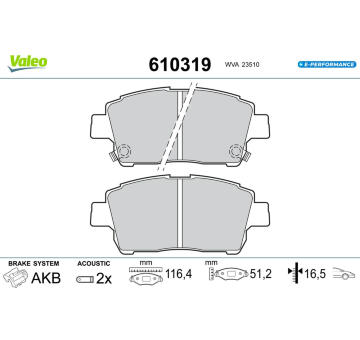 Sada brzdových destiček, kotoučová brzda VALEO 610319