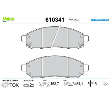 Sada brzdových destiček, kotoučová brzda VALEO 610341