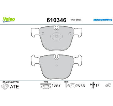 Sada brzdových destiček, kotoučová brzda VALEO 610346