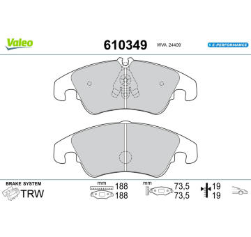 Sada brzdových destiček, kotoučová brzda VALEO 610349