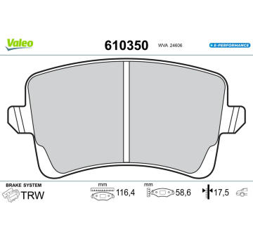 Sada brzdových destiček, kotoučová brzda VALEO 610350