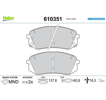 Sada brzdových destiček, kotoučová brzda VALEO 610351