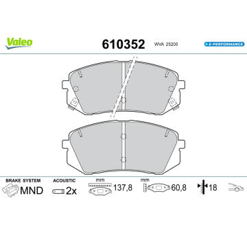 Sada brzdových destiček, kotoučová brzda VALEO 610352