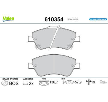 Sada brzdových destiček, kotoučová brzda VALEO 610354