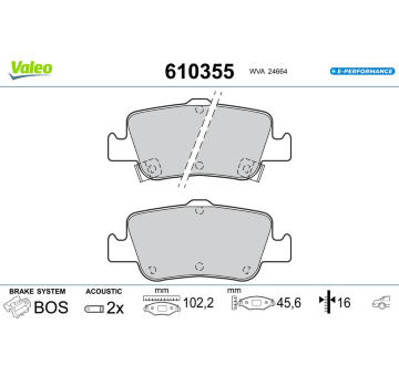 Sada brzdových destiček, kotoučová brzda VALEO 610355