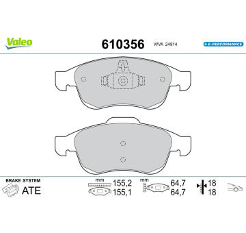 Sada brzdových destiček, kotoučová brzda VALEO 610356