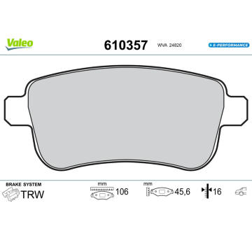 Sada brzdových destiček, kotoučová brzda VALEO 610357