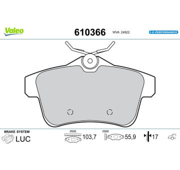 Sada brzdových destiček, kotoučová brzda VALEO 610366