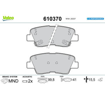 Sada brzdových destiček, kotoučová brzda VALEO 610370