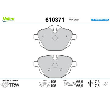 Sada brzdových destiček, kotoučová brzda VALEO 610371