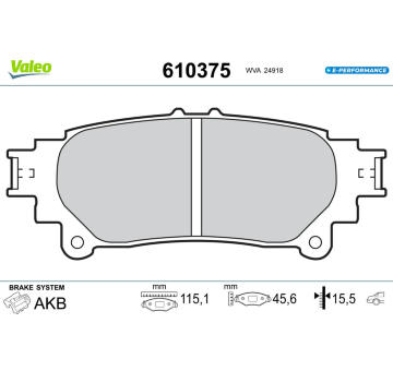 Sada brzdových destiček, kotoučová brzda VALEO 610375