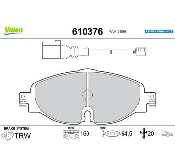 Sada brzdových destiček, kotoučová brzda VALEO 610376