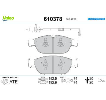 Sada brzdových destiček, kotoučová brzda VALEO 610378