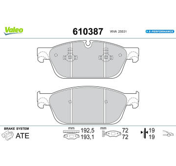 Sada brzdových destiček, kotoučová brzda VALEO 610387