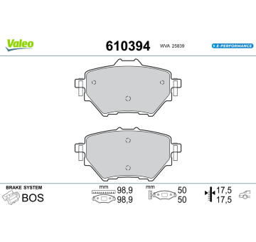 Sada brzdových destiček, kotoučová brzda VALEO 610394