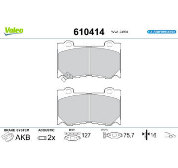 Sada brzdových destiček, kotoučová brzda VALEO 610414