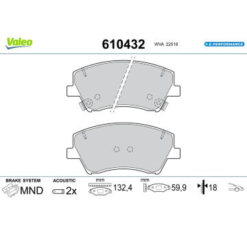 Sada brzdových destiček, kotoučová brzda VALEO 610432