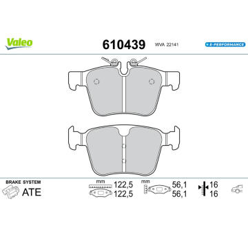 Sada brzdových destiček, kotoučová brzda VALEO 610439