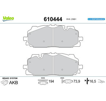 Sada brzdových destiček, kotoučová brzda VALEO 610444