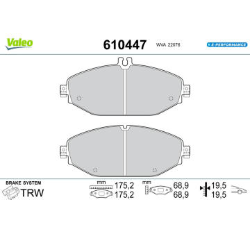 Sada brzdových destiček, kotoučová brzda VALEO 610447