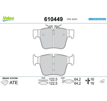 Sada brzdových destiček, kotoučová brzda VALEO 610449