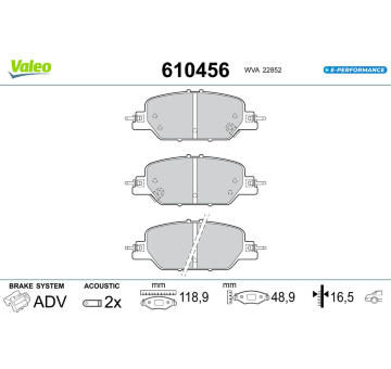 Sada brzdových destiček, kotoučová brzda VALEO 610456