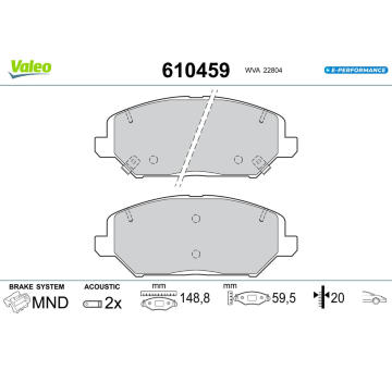 Sada brzdových destiček, kotoučová brzda VALEO 610459