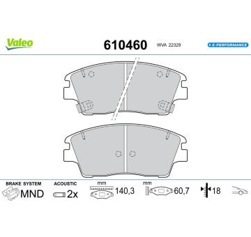 Sada brzdových destiček, kotoučová brzda VALEO 610460