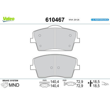 Sada brzdových destiček, kotoučová brzda VALEO 610467