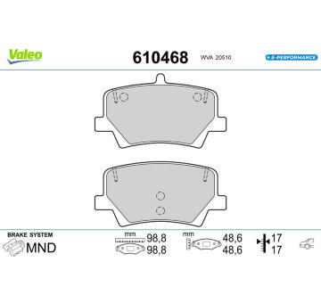 Sada brzdových destiček, kotoučová brzda VALEO 610468