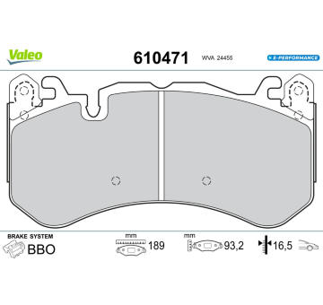 Sada brzdových destiček, kotoučová brzda VALEO 610471